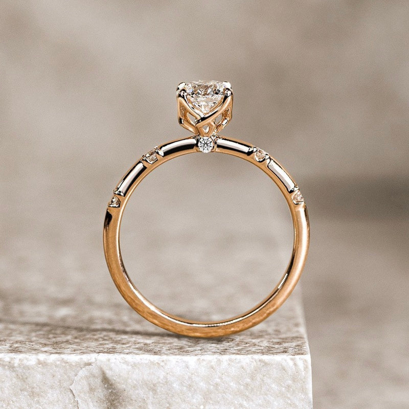 14K Gold Lab Grown Diamond CVD 1CT Round-Cut Curved Shoulder Four Prong Setting Engagement Ring