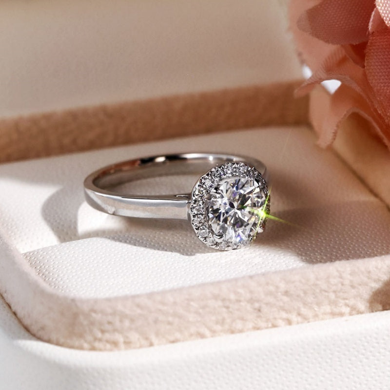 14K Gold Lab Grown Diamond CVD 1CT Round-Cut Halo Pave Band Anniversary Ring