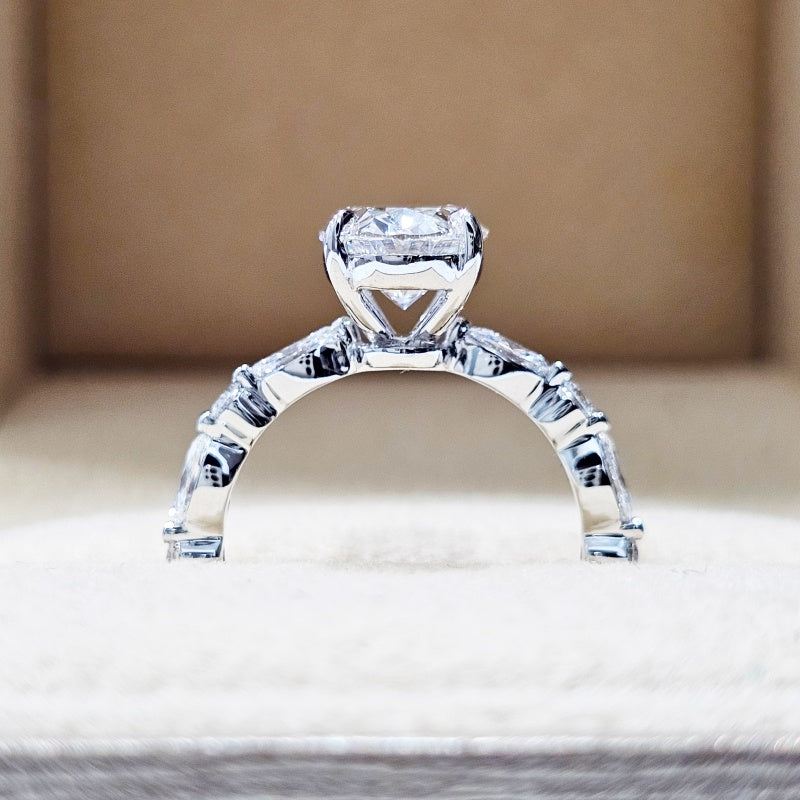 14K Gold Lab Grown Diamond CVD 2CT Oval-Cut Half Etrenity Engagement Ring