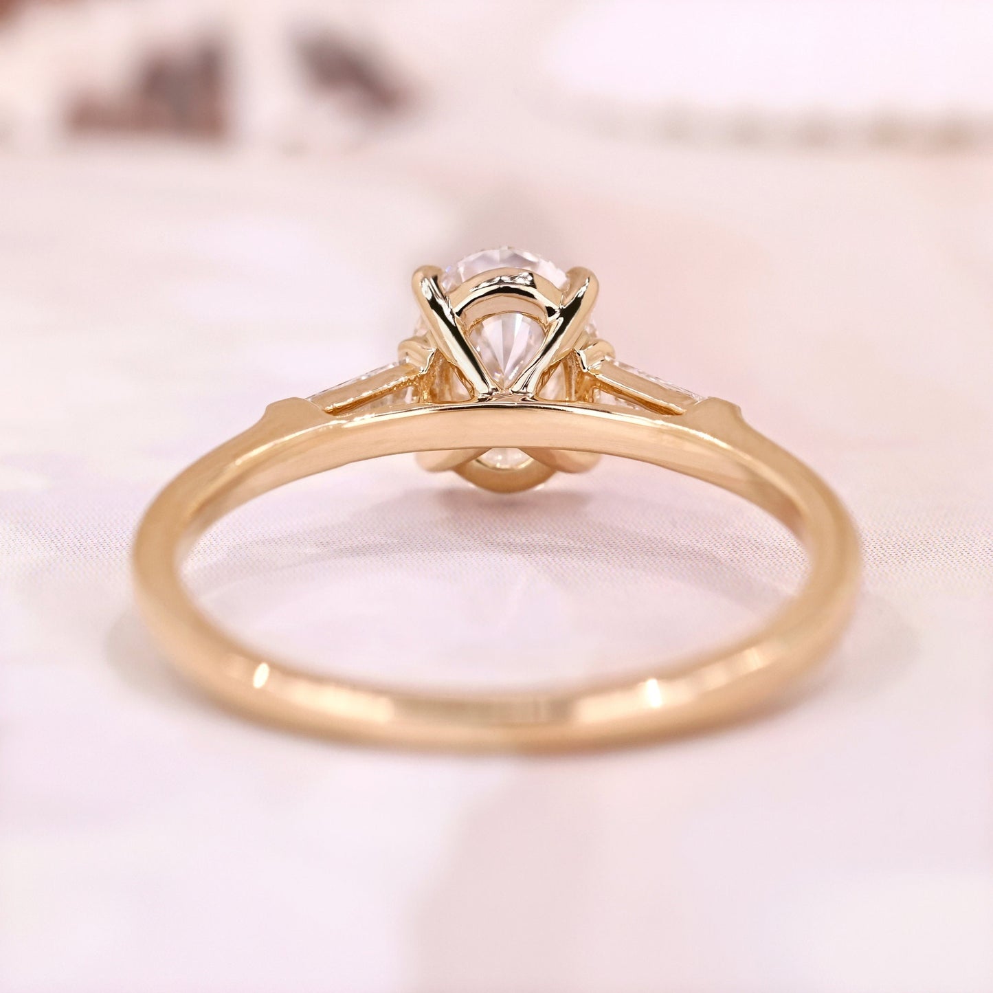 10K Gold Lab Grown Diamond CVD 2CT Oval-Cut Three Stone Baguette Engagement Ring