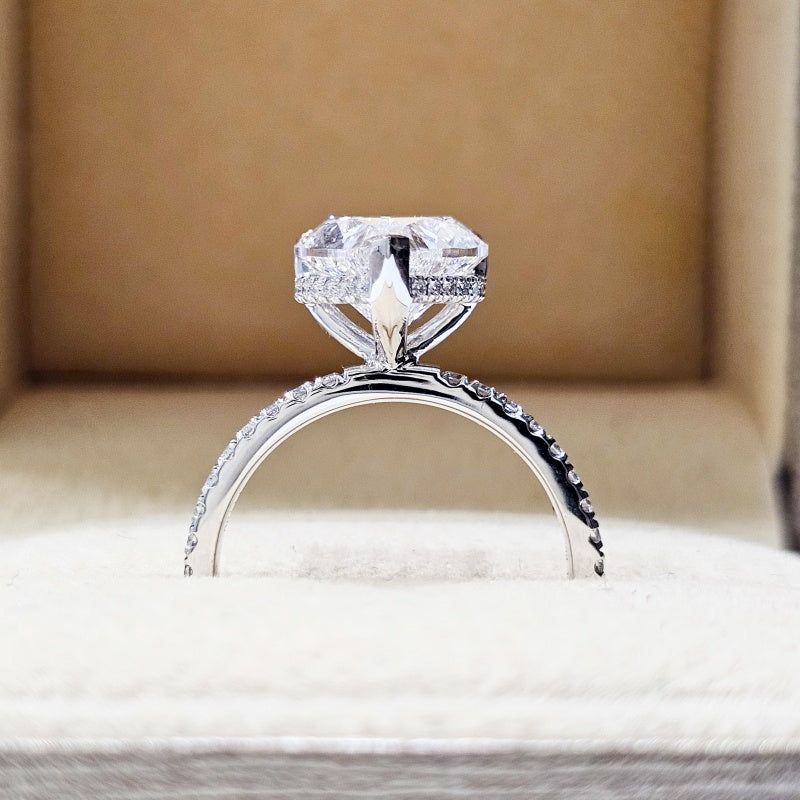 14K Gold Lab Grown Diamond CVD 1.5CT Heart-Cut Hidden Halo Pave Band Engagement Ring