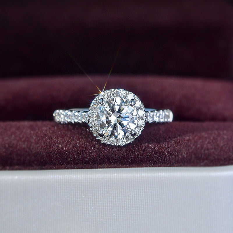 10K Gold Lab Grown Diamond CVD 1CT Round-Cut Halo Pave Anniversary Ring