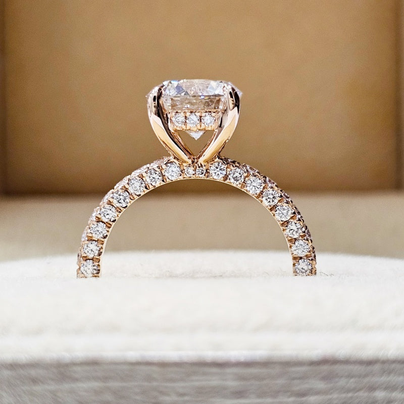 14K Gold Lab Grown Diamond CVD 2CT Round-Cut Hidden Halo Pave Anniversary Ring