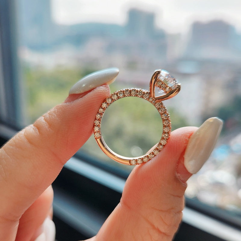 14K Gold Lab Grown Diamond CVD 2CT Round-Cut Hidden Halo Pave Anniversary Ring