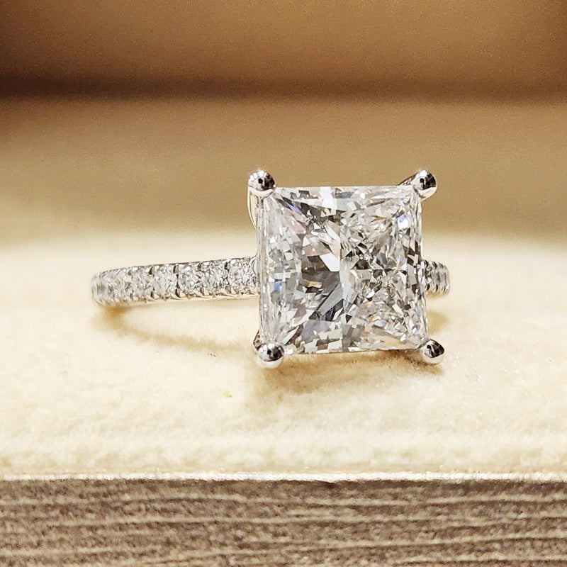 14K Gold Lab Grown Diamond CVD 2CT Princess-Cut Pave Band Anniversary Ring