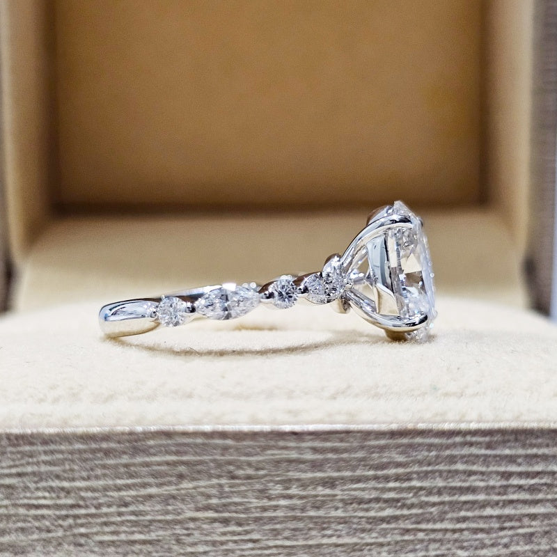 14K Gold Lab Grown Diamond CVD 2CT Oval-Cut Half Etrenity Engagement Ring