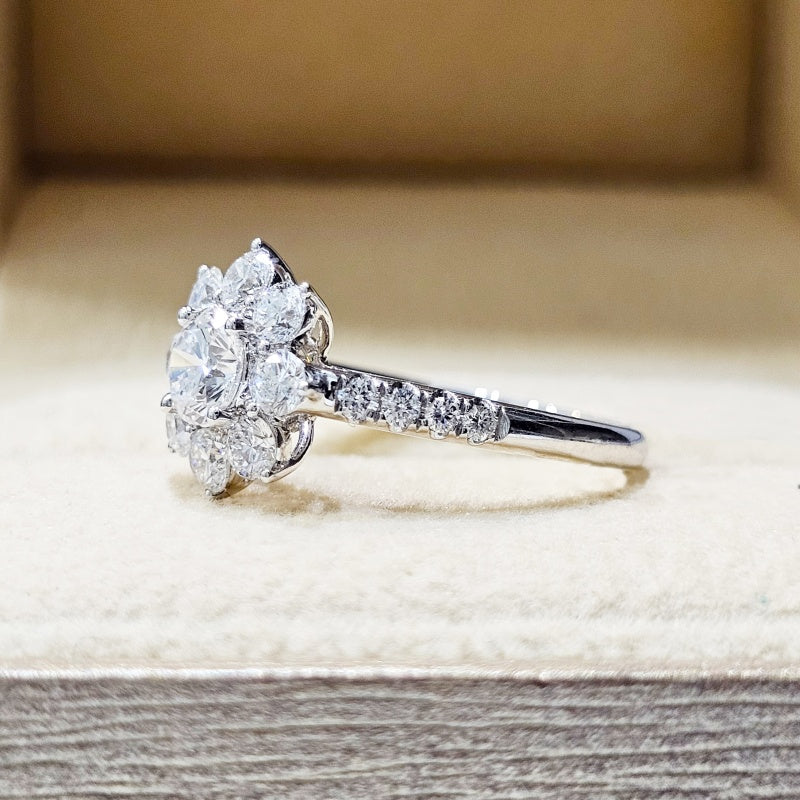 14K Gold Lab Grown Diamond CVD 1CT Round-Cut Inspired Flower Pave Band Anniversary Ring