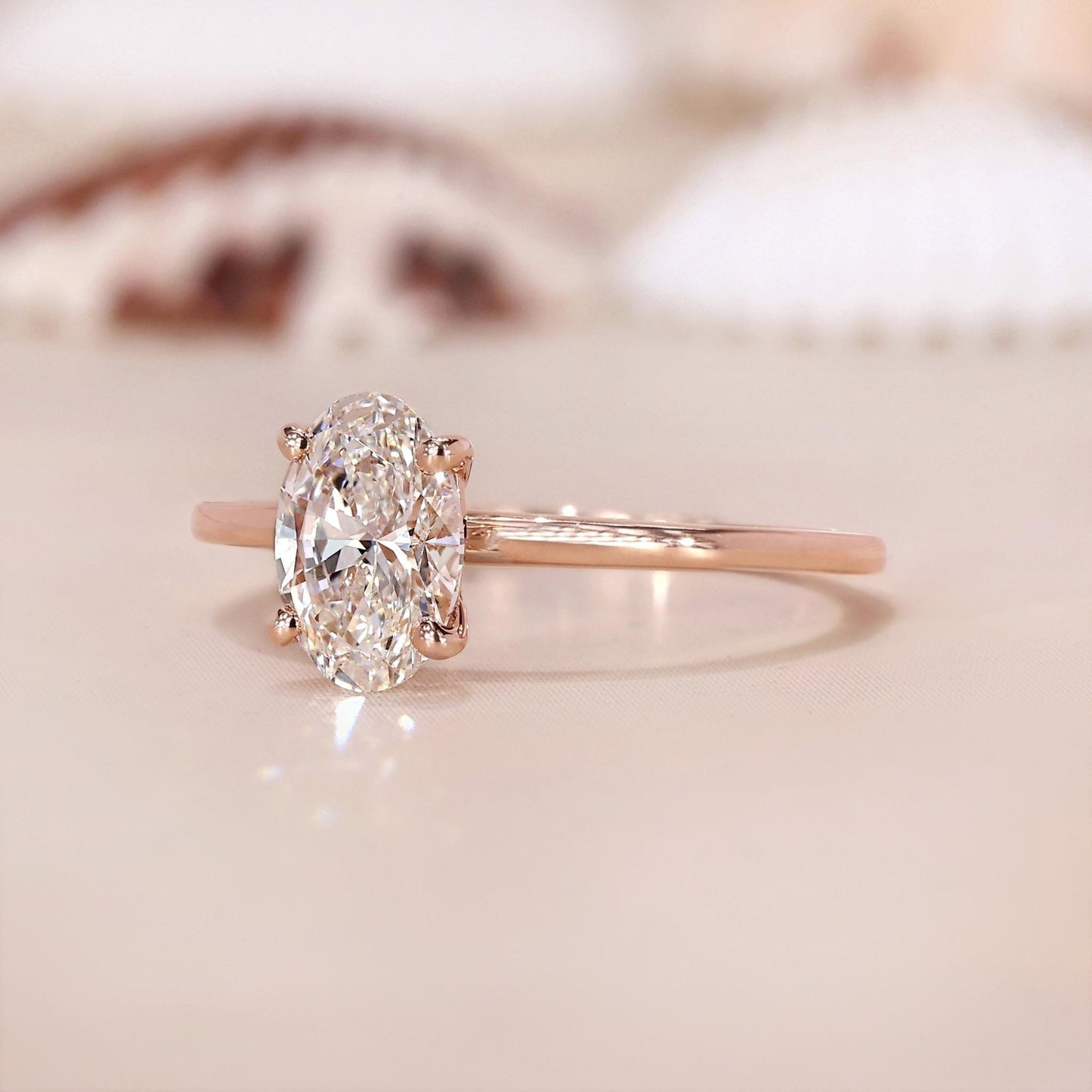 14K Gold Lab Grown Diamond CVD 2CT Oval-Cut Engagement Ring For Daily Wear