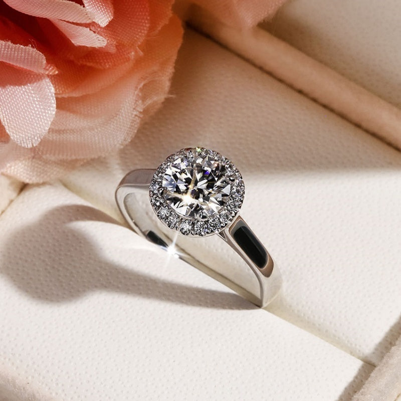 14K Gold Lab Grown Diamond CVD 1CT Round-Cut Halo Pave Band Anniversary Ring