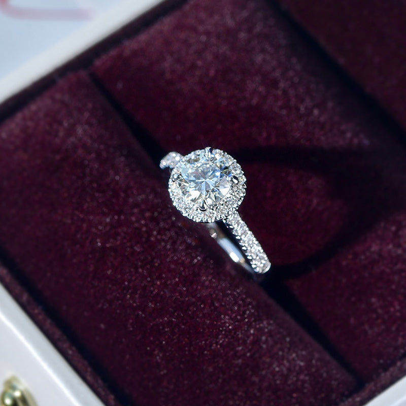 10K Gold Lab Grown Diamond CVD 1CT Round-Cut Halo Pave Anniversary Ring