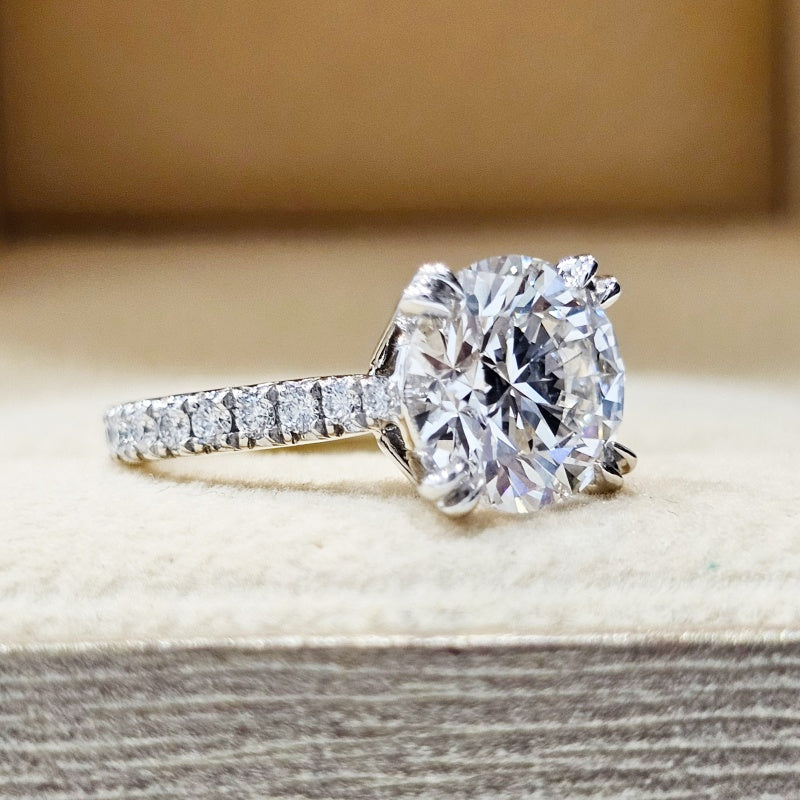 14K Gold Lab Grown Diamond CVD 1.5CT Round-Cut Eagle Claw Pave Engagement Ring
