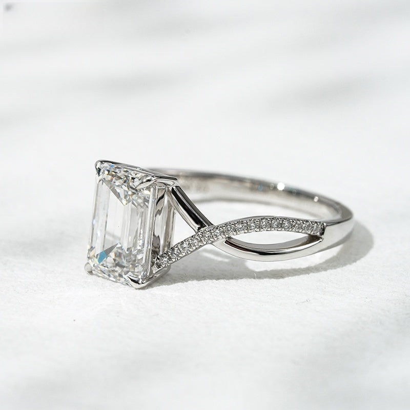 10K Gold Lab Grown Diamond CVD 1.5CT Emerald-Cut Corss Twist Anniversary Ring