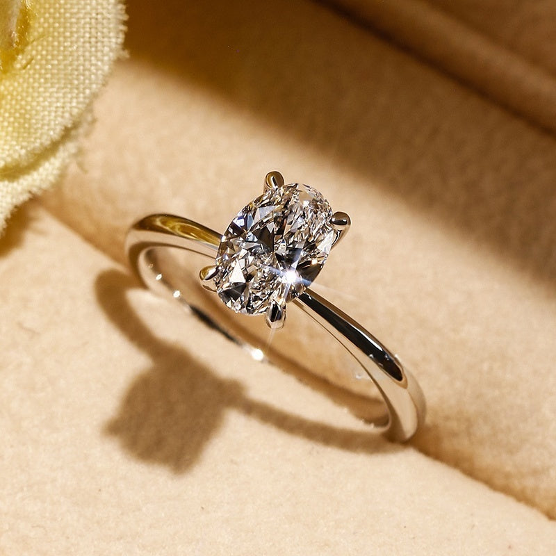 10K Gold Lab Grown Diamond CVD 1.5CT Oval-Cut Classic Four Prong Solitaire Setting Engagement Ring