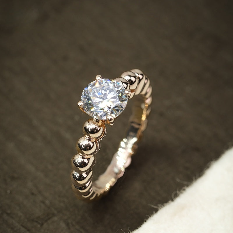 10K Gold Lab Grown Diamond CVD 1.5CT Round-Cut Bubble Band Engagement Ring