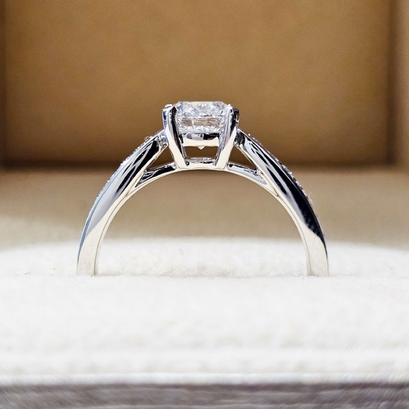 14K Gold Lab Grown Diamond CVD 1.5CT Round-Cut Tapered Pave Four Prong Setting Engagement Ring