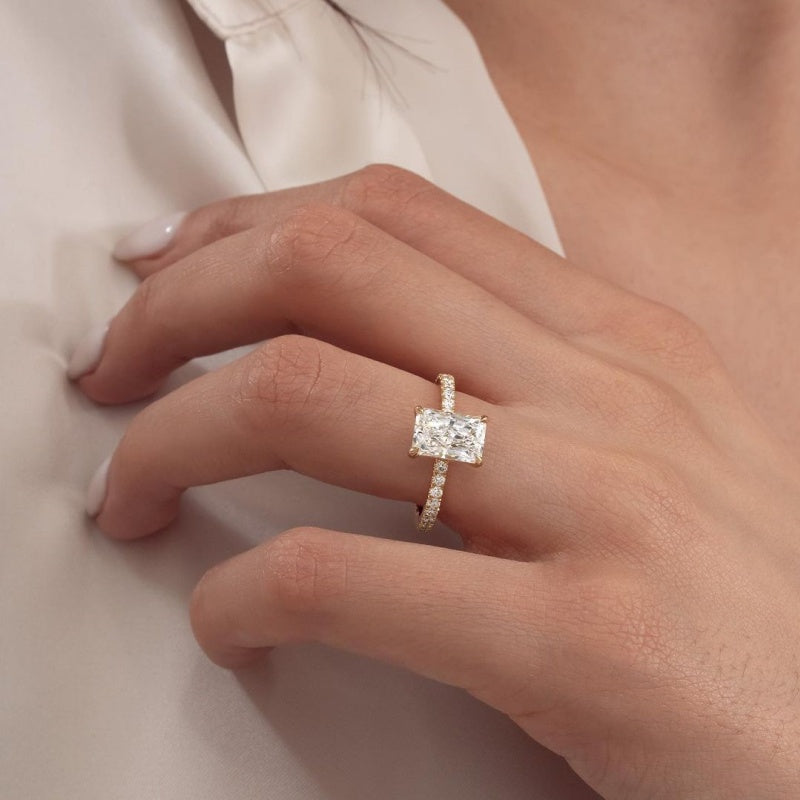 18K Gold Lab Grown Diamond CVD  3CT Radiant Cut Classic Ring