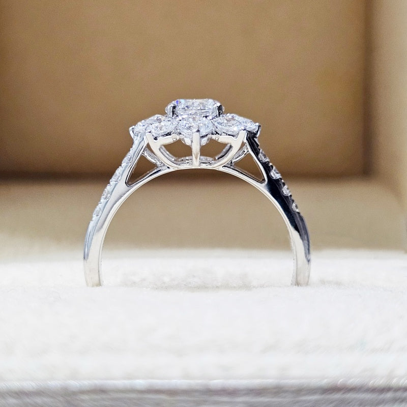 14K Gold Lab Grown Diamond CVD 1CT Round-Cut Inspired Flower Pave Band Anniversary Ring