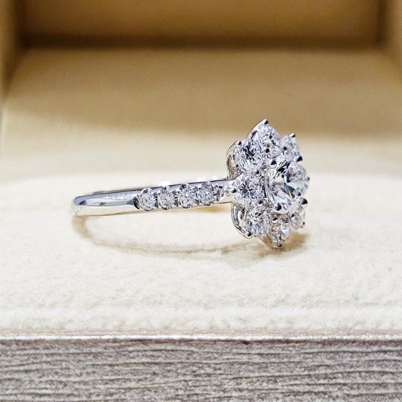 14K Gold Lab Grown Diamond CVD 1CT Round-Cut Inspired Flower Pave Band Anniversary Ring