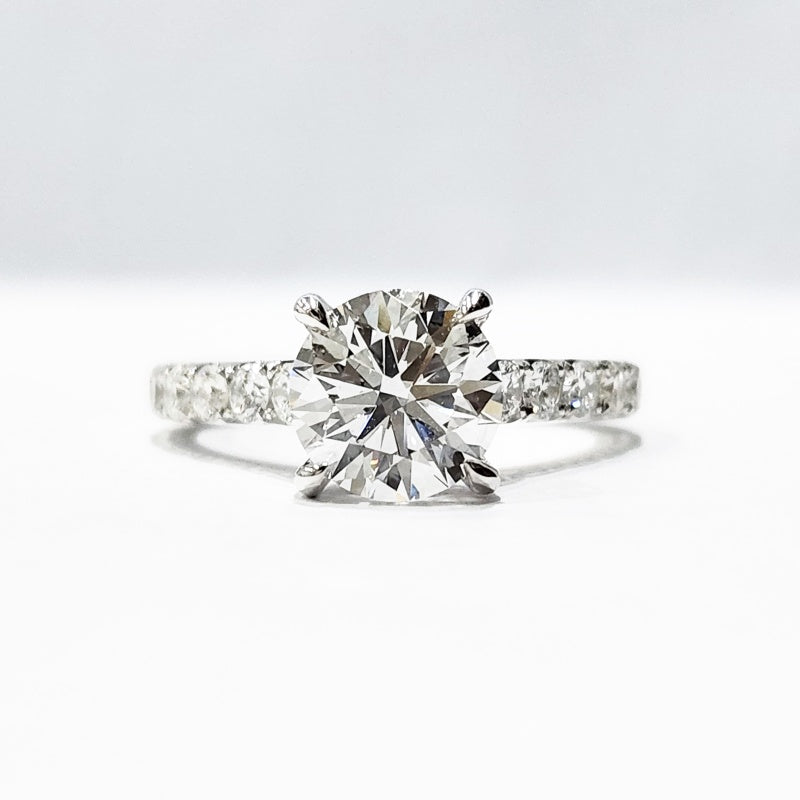 14K Gold Lab Grown Diamond CVD 3CT Round-Cut Four Prong Setting Pave Band Engagement Ring