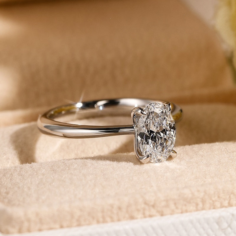 10K Gold Lab Grown Diamond CVD 1.5CT Oval-Cut Classic Four Prong Solitaire Setting Engagement Ring