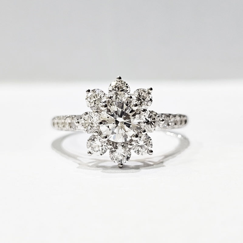 14K Gold Lab Grown Diamond CVD 1CT Round-Cut Inspired Flower Pave Band Anniversary Ring