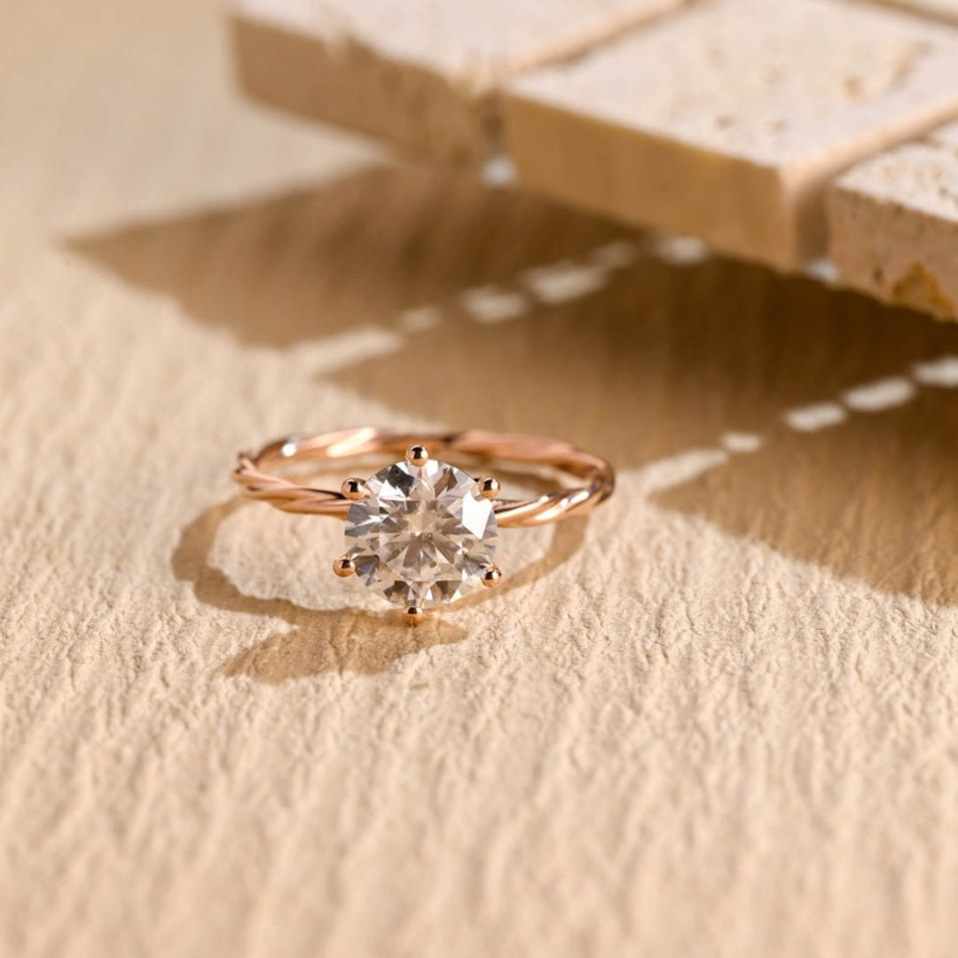 18k Gold Lab Grown Diamond CVD 3CT Round-Cut Birthday Gift for Women