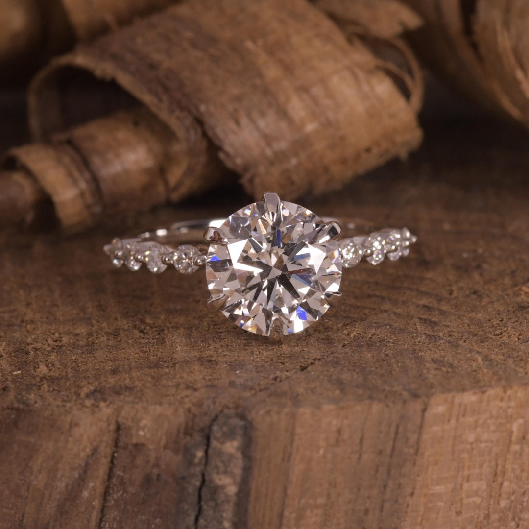 14K Gold Lab Grown Diamond CVD 3CT Round-Cut Half Eternity Engagement Ring