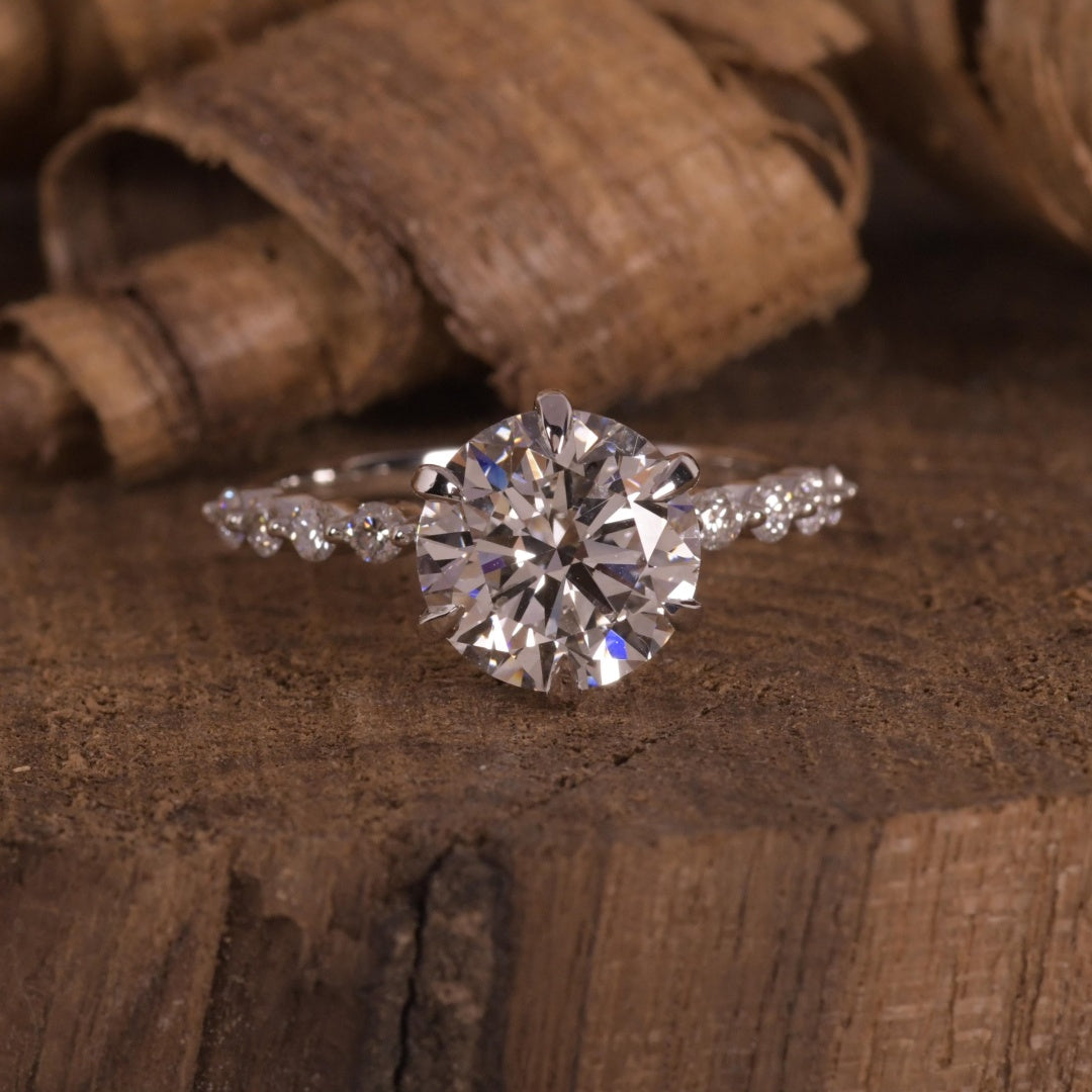 14K Gold Lab Grown Diamond CVD 3CT Round-Cut Half Eternity Engagement Ring
