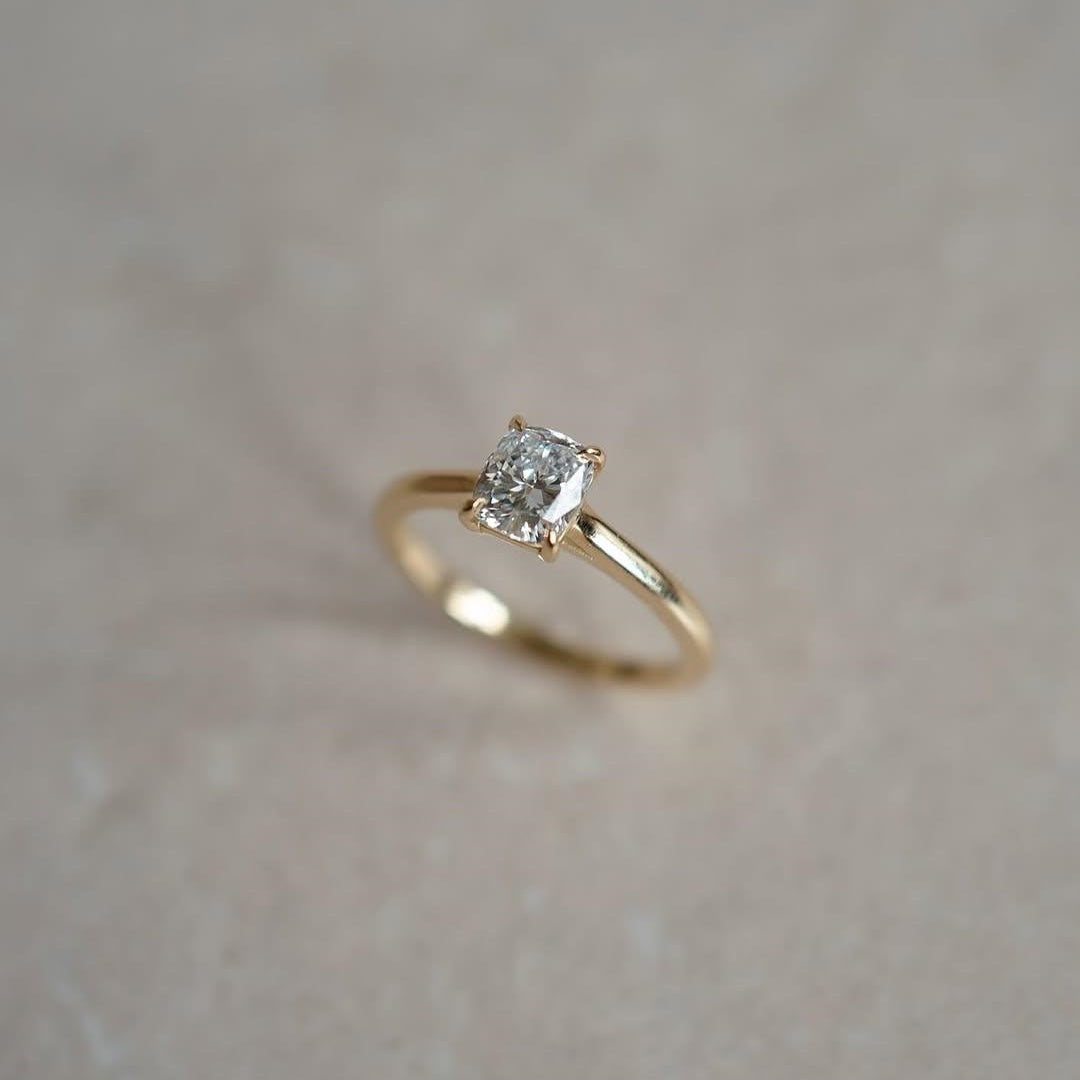 10K Gold Lab Grown Diamond CVD 1CT Cushion-Cut Classic Ring For Birthday Gift