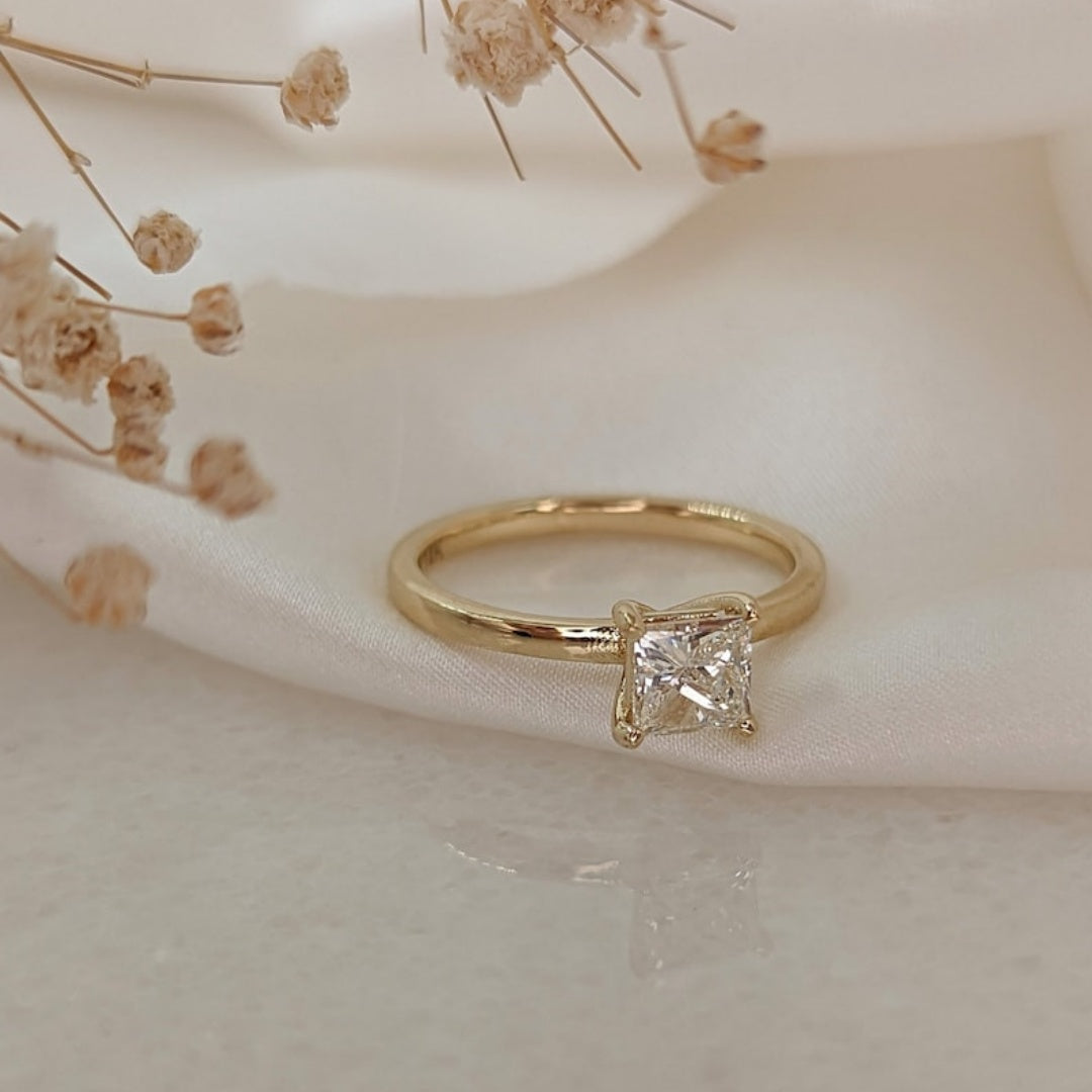 10K Gold Lab Grown Diamond CVD 1CT Princess-Cut Classic Ring Small Exquisite and Simple