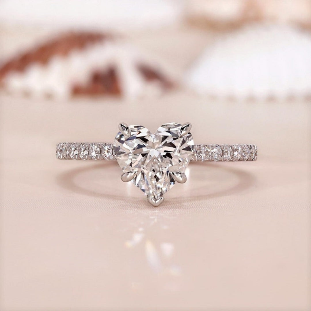 10K Gold Lab Grown Diamond CVD 1CT Heart-Cut Antique Style Pave Setting Engagement Ring