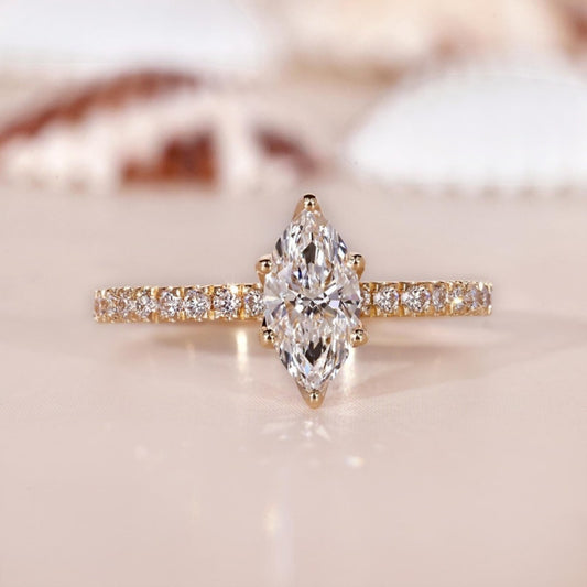 18k Gold Lab Grown Diamond CVD 1CT Marquise-Cut Diamond Engagement Ring