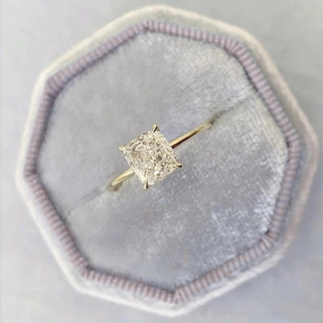 14K Gold Lab Grown Diamond CVD 2CT Cushion-Cut yellow gold Classic Wedding Ring