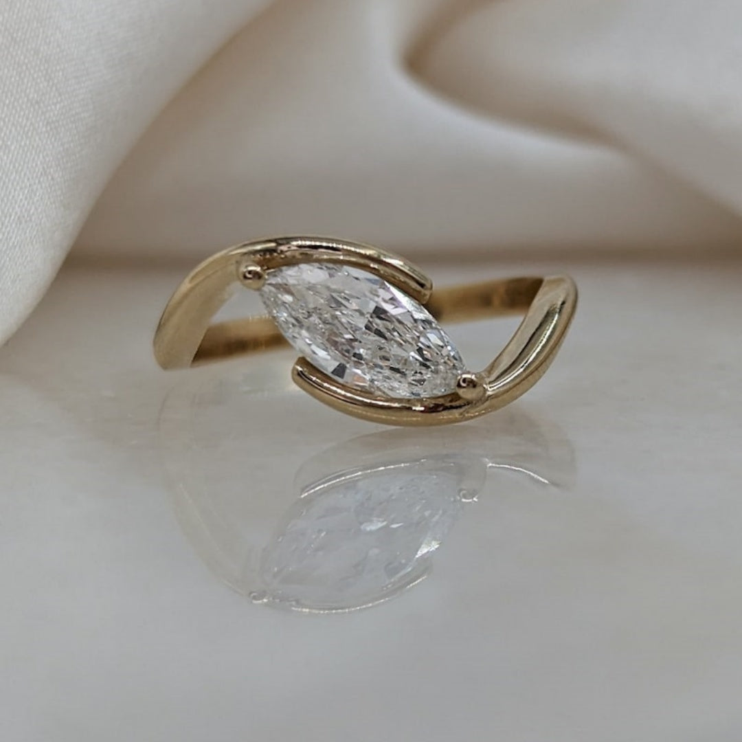 10K Gold Lab Grown Diamond CVD Marquise-Cut Unique Design Asymmetrical Ring