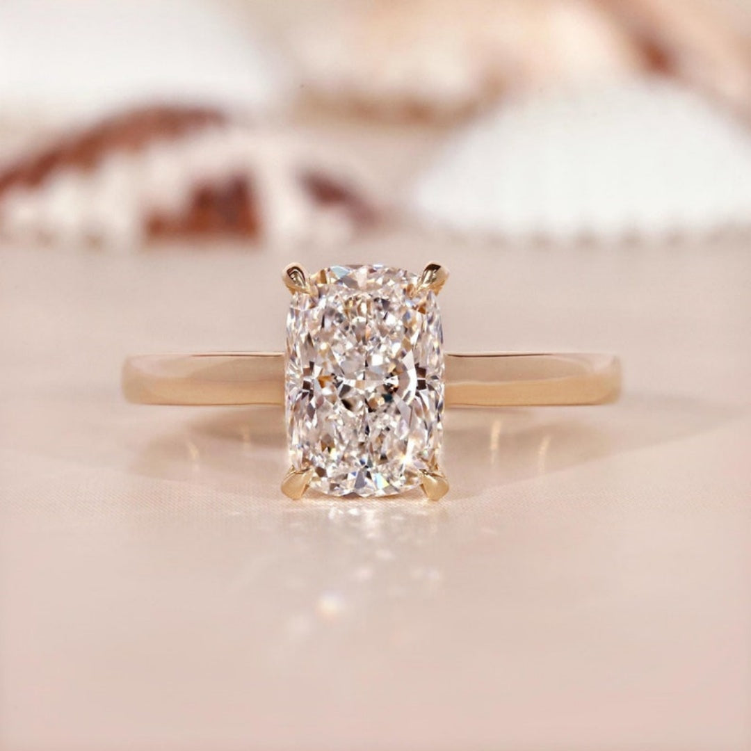 18k Gold Lab Grown Diamond CVD 2CT Elongated Cushion-Cut Anniversary Classic Ring