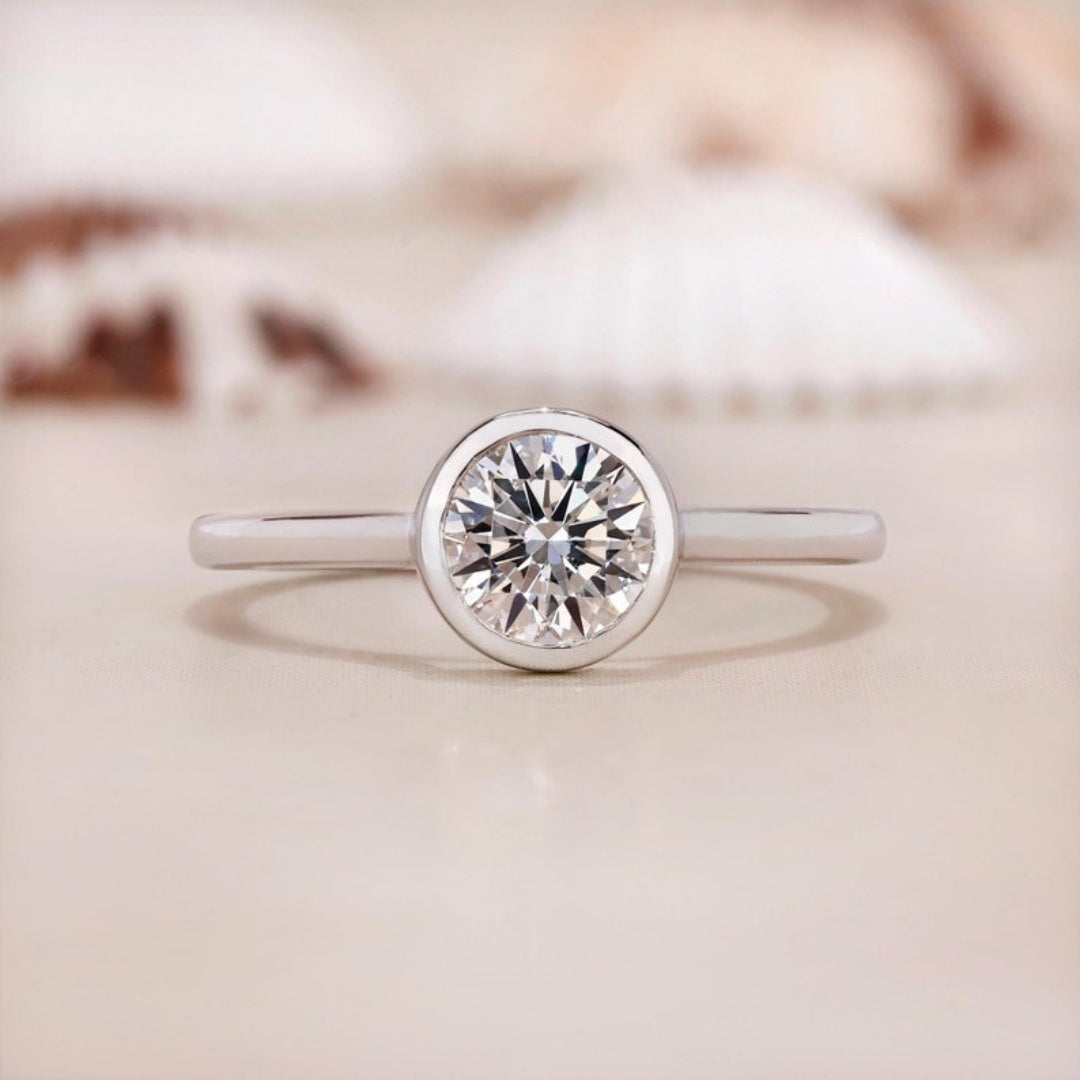 10K Gold Lab Grown Diamond CVD 1.5CT Round-Cut Bezel Set Engagement Ring