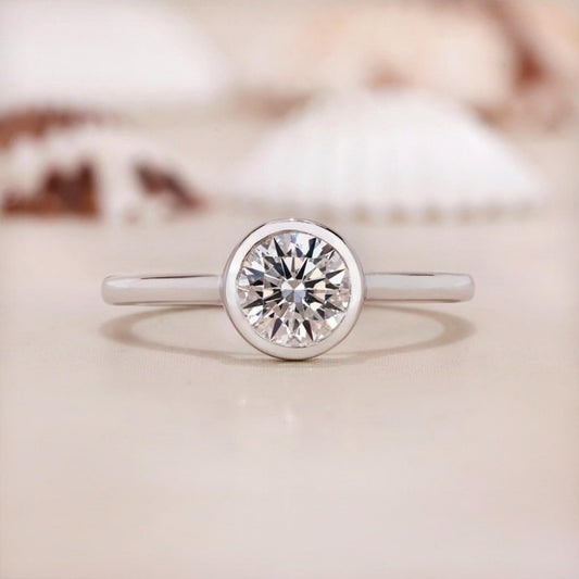 10K Gold Lab Grown Diamond CVD 1.5CT Round-Cut Bezel Set Engagement Ring