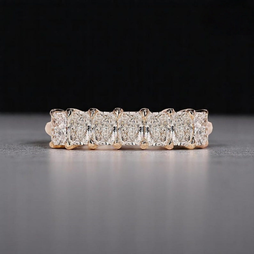 18K Gold Lab Grown Diamond CVD Cushion Cut Full Eternity Wedding Band