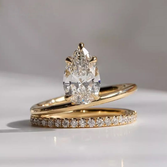 10K Gold Lab Grown Diamond CVD 1.5CT Marquise-Cut Crossover Pave Band Engagement Ring