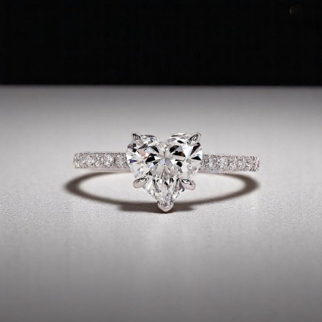 14K Gold Lab Grown Diamond CVD 2CT Heart-Cut  Half Eternity Promise Ring