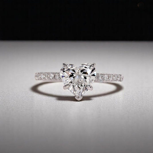 14K Gold Lab Grown Diamond CVD 2CT Heart-Cut  Half Eternity Promise Ring