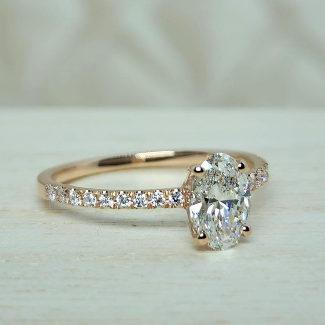 18k Gold Raw Salt and Pepper Diamond 1CT Oval-Cut Classic Half Eternity Ring