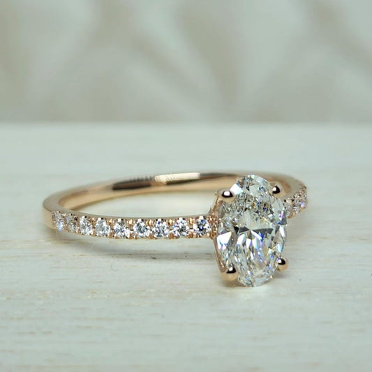 18k Gold Raw Salt and Pepper Diamond 1CT Oval-Cut Classic Half Eternity Ring