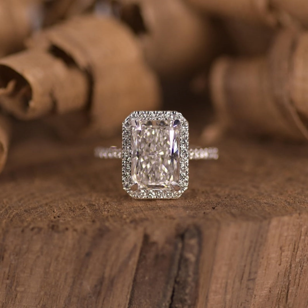 14K Gold Lab Grown Diamond CVD 2CT Halo Radiant-Cut Classic Design Wedding Ring For Her