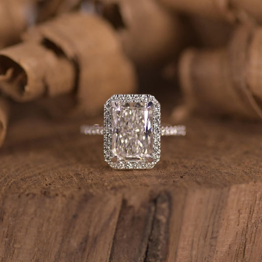 14K Gold Lab Grown Diamond CVD 2CT Halo Radiant-Cut Classic Design Wedding Ring For Her