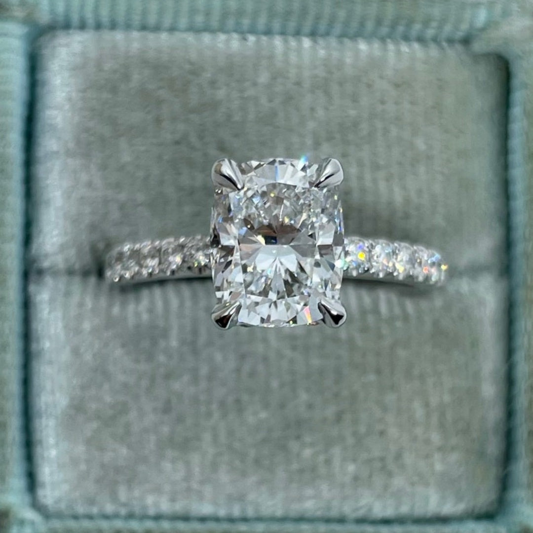 14K Gold Lab Grown Diamond CVD 2CT Elongated Cushion-Cut Couple Anniversary Ring
