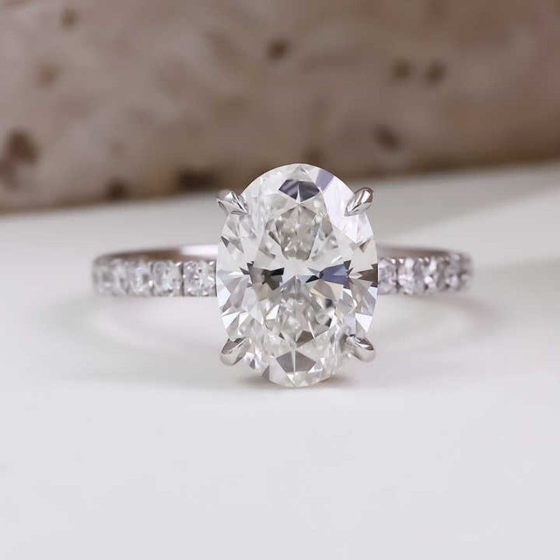 10K Gold Lab Grown Diamond CVD 2CT Oval-Cut Halo Half Etrenity Anniversary Ring