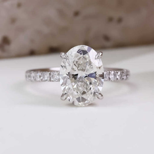 10K Gold Lab Grown Diamond CVD 2CT Oval-Cut Halo Half Etrenity Anniversary Ring