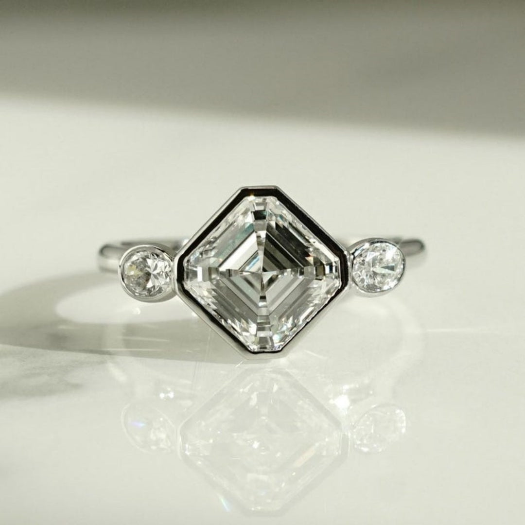 14K Gold Lab Grown Diamond CVD 2CT Princess-Cut Bezel Design Anniversary Ring