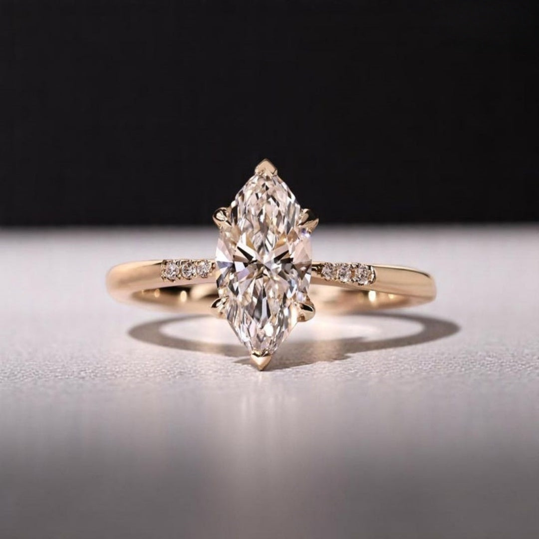 18K Gold Lab Grown Diamond CVD 2CT Marquise-Cut Unique Personalized Ring